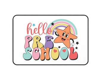 Hello Preschool Teacher School Desk Mat, Pretty Desk Pad, Trendy Retro Workspace, Aesthetic Desk Accessory, Cute Colorful Teacher Mouse Pad