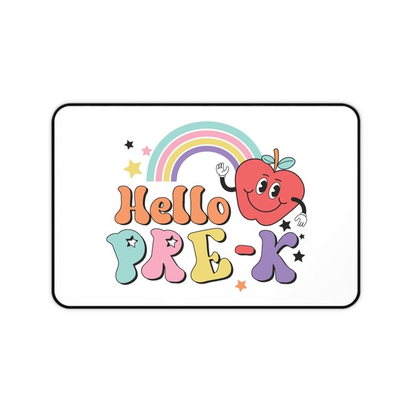 Hello Pre-k Teacher School Desk Mat, Pretty Desk Pad, Trendy Retro Workspace, Aesthetic Desk Accessory, Cute Colorful Teacher Mouse Pad