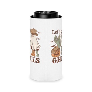 Western Halloween Party Drink Slim Can Cooler, Ghouls Night Cup, Halloween Bachelorette Favors, Cheers Witches, Retro Ghost Slim Can Koozie image 4