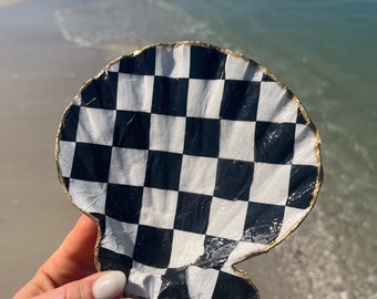 Scallop Shell Trinket Ring Dish, Coastal Decor, Unique Gift, Decoupage Jewelry Tray, Bridesmaid Gifts, Engagement Ring, Beach Wedding Gift