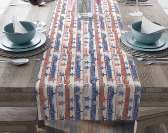 4th of July Decor Table Runner, Patriotic Party Decor, July Fourth Tablecloth, Summer Table runner, Red White Blue American flag Party decor