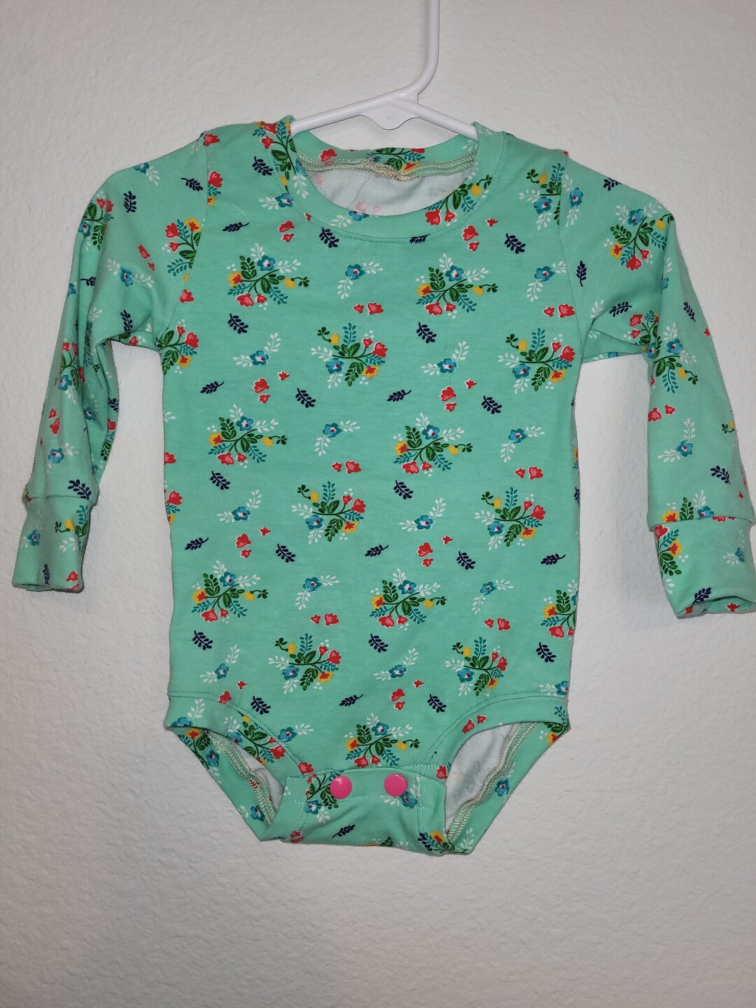 Long Sleeve Floral Onesie, Girl, Onesie, Roses, Green, Body Suit, Baby