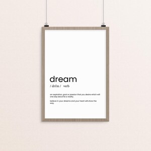 Printable Wall Art &#39;Dream&#39; Word Definition Minimalist Home Decor Instant Download Modern Art for Office or Living Room