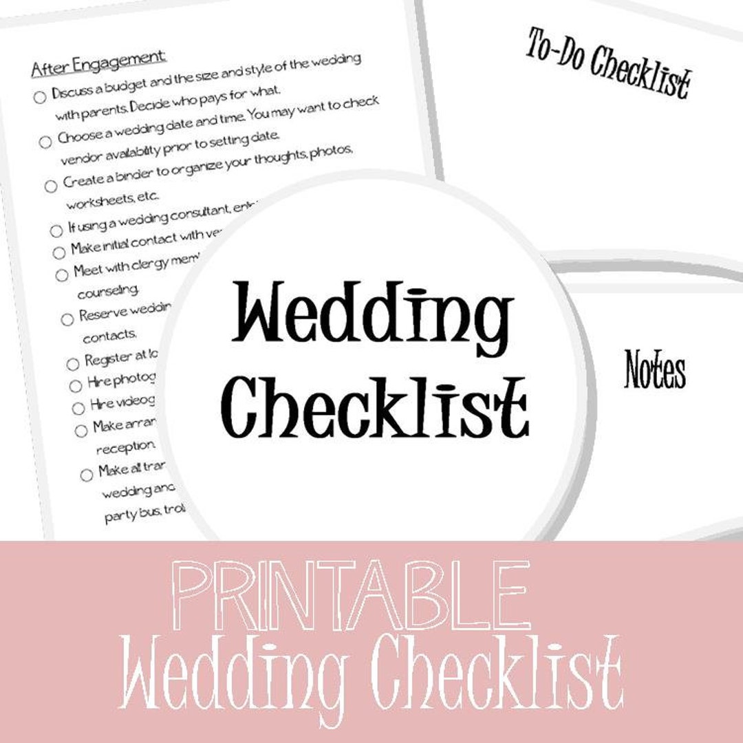 PRINTABLE Wedding Checklist | Wedding to Do List | Wedding Organizer - Etsy