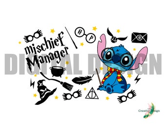 Mischief Manager Magical Wizard Stitch Full 24oz Cold Cup Wrap With Hole Starbucks Cup Design Tumbler