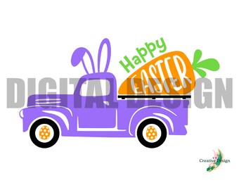 Conejito de Pascua camión púrpura con diseño de zanahoria camiseta vaso SVG PNG Cricut silueta