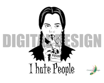 Odio a la gente Miércoles Familia Diseño Digital PNG SVG Cricut Silueta Espeluznante Halloween Película Temática
