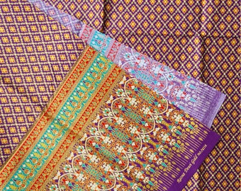 Ratna Dewi Cotton Sarong Fabric in Thai Style Printed, Thai Batik Printed Style Sarong, Purple Sarong Swim Cover up, Craft Supply Fabric
