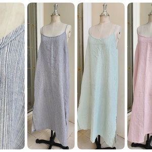 Long Double Cotton Gauze Slip Dress, Cotton Slip Dress with Side Split, Night Gown in Light Cotton, Summer Dress