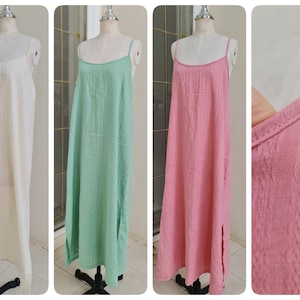 Long Cotton Slip Dress, Maxi Slip dress with Side Split, Long Night Gown in Light Cotton