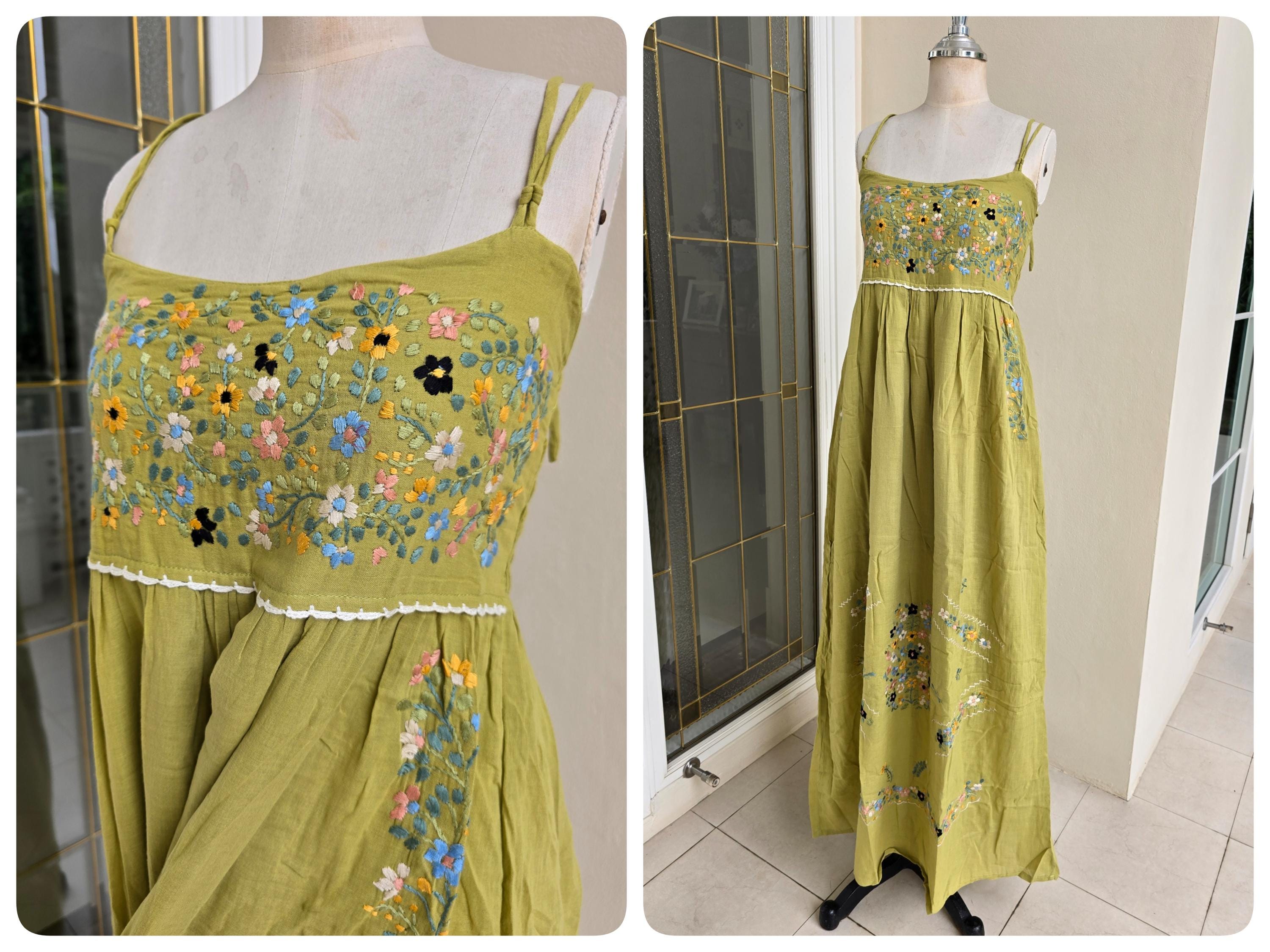 Hand Embroidery Mexican Inspired Maxi Dress, Cotton Tube Dress, Bohemian Dress, Bridesmaid Beach Dress, Swim Cover Up