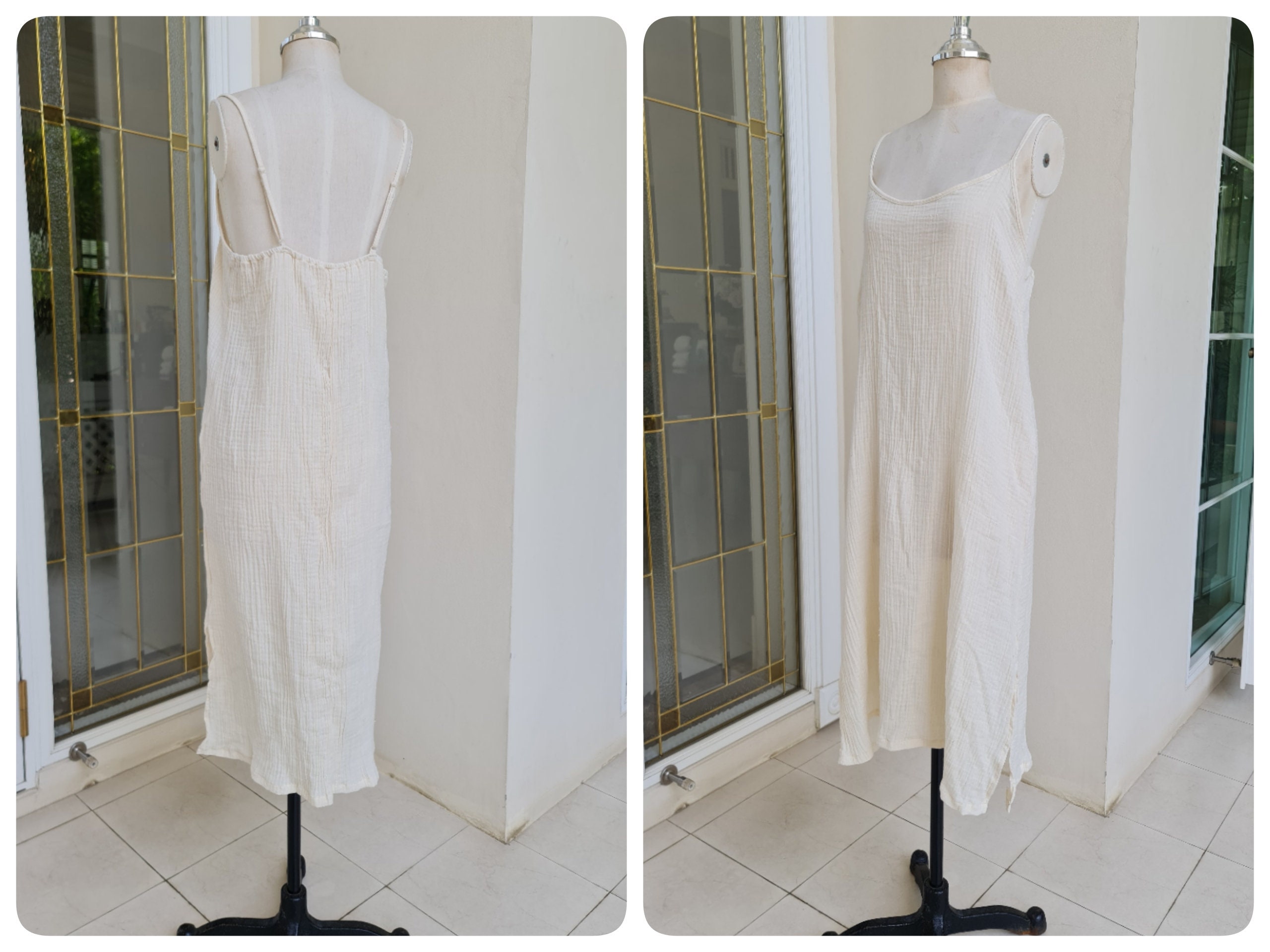 Double Cotton Gauze Slip Dress Cotton Slip Dress With Side Etsy