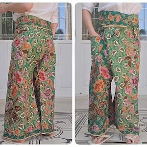 Thai Fisherman Pants in Cotton Batik Printed, Casual Wrap Pants, Beach Pants, Lounge-wear, Night Pants, Yoga Pants, Unisex Pants
