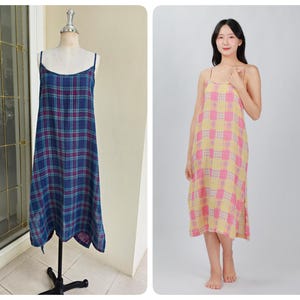 Midi Double Cotton Gauze Slip Dress, Cotton Slip Dress with Side Split, Night Gown in Light Cotton, Summer Dress