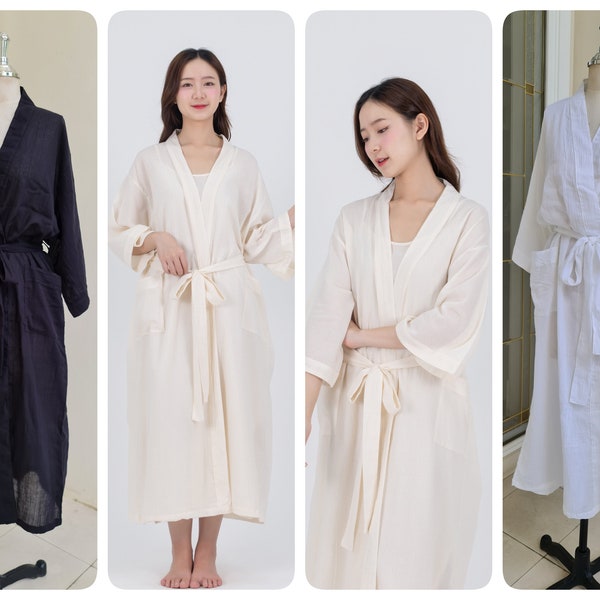 Light Cotton Kimono Long Robe, Bath Robe, Night Gown, Loungewear Robe