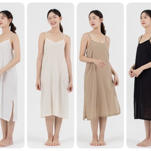 Midi Cotton Slip Dress, Midi Slip dress with Side Split, Midi Night Gown in Light Cotton, Camisole Dress, Petticoat