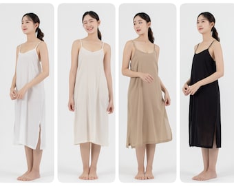 Midi Cotton Slip Dress, Midi Slip dress with Side Split, Midi Night Gown in Light Cotton, Camisole Dress, Petticoat