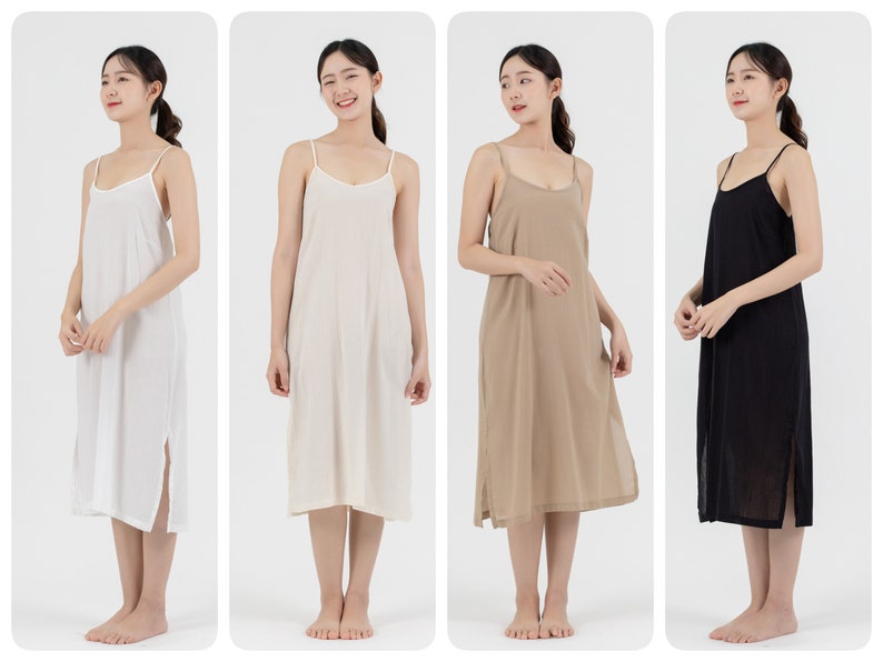 Midi Cotton Slip Dress, Midi Slip dress with Side Split, Midi Night Gown in Light Cotton, Camisole Dress, Petticoat image 1