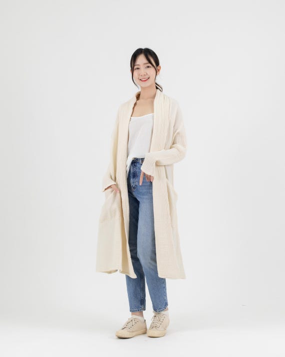 Cotton Cover Up Long Cardigan, Swim Cover Up, Summer Cardigan, Double Crinkle Cotton Gauze Cardigan, Cotton Gauze Jacket