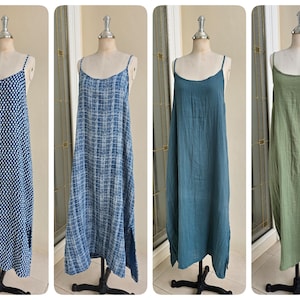 Double Gauze Long Cotton Slip Dress, Maxi Slip dress with Side Split, Long Night Gown