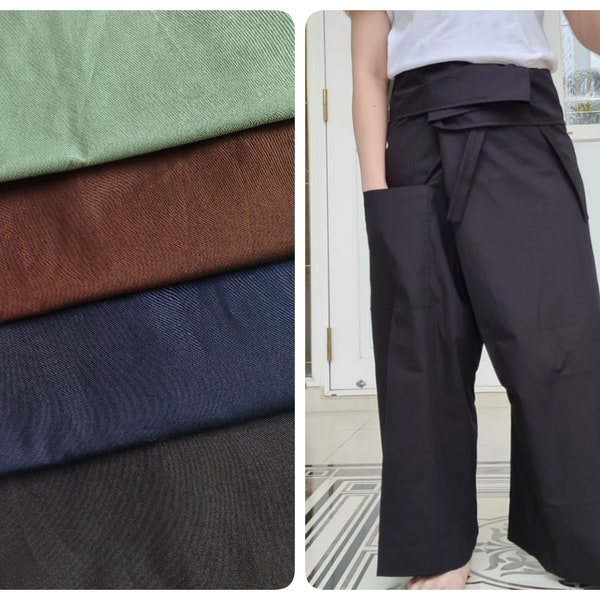 Cotton Poplin Thai Fisherman Pants, Casual Wrap Pants, Lounge-wear, Night Pants, Yoga Meditation Pants, Beach Pants
