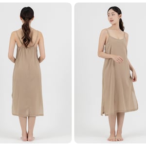 Midi Cotton Slip Dress, Midi Slip dress with Side Split, Midi Night Gown in Light Cotton, Camisole Dress, Petticoat image 4