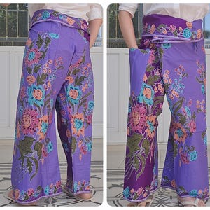 Thai Fisherman Pants in Cotton Batik Printed, Casual Wrap Pants, Beach Pants, Lounge-wear, Night Pants, Yoga Pants, Unisex Pants