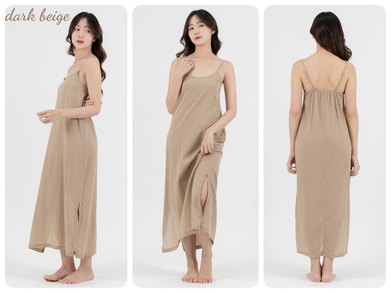 Long Cotton Slip Dress, Maxi Slip dress with Side Split, Long Night Gown in Light Cotton, Petticoat image 4