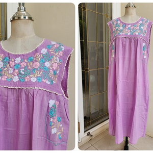 Hand Embroidered and Crochet Trim Mexican Oaxacan Inspired Cotton Maxi Sundress, Bohemian Sundress, Beach Wear, Bridesmaid Dress
