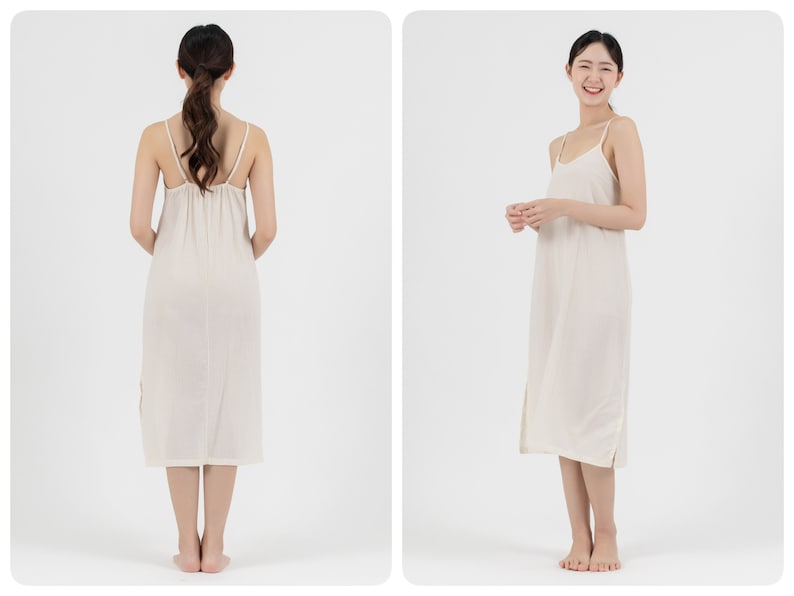 Midi Cotton Slip Dress, Midi Slip dress with Side Split, Midi Night Gown in Light Cotton, Camisole Dress, Petticoat image 3