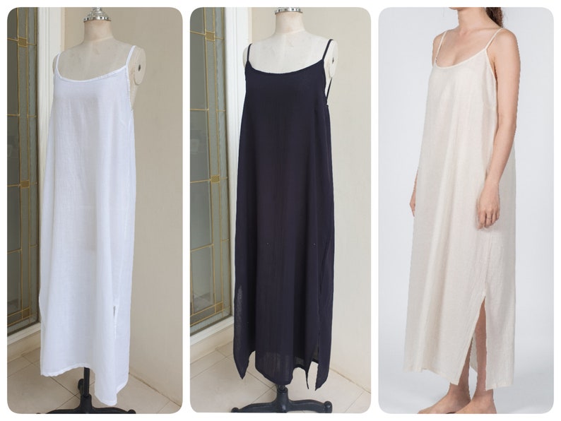 Long Cotton Slip Dress Maxi Slip Dress With Side Split Long Etsy