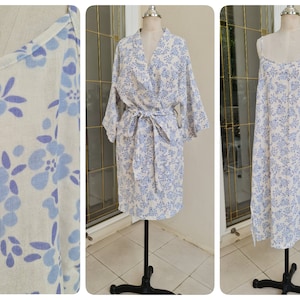 Double Cotton Gauze Slip Dress with Matching Robe in Off-White, Cotton Slip Dress with Side Split, Night Gown in Light Cotton, loungewear