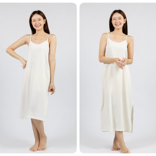 Cotton Slip Dress with Side Split, Night Gown, Under Dress, Petticoat Cotton Slip Dress with Side Split, Night Gown, Under Dress, Petticoat