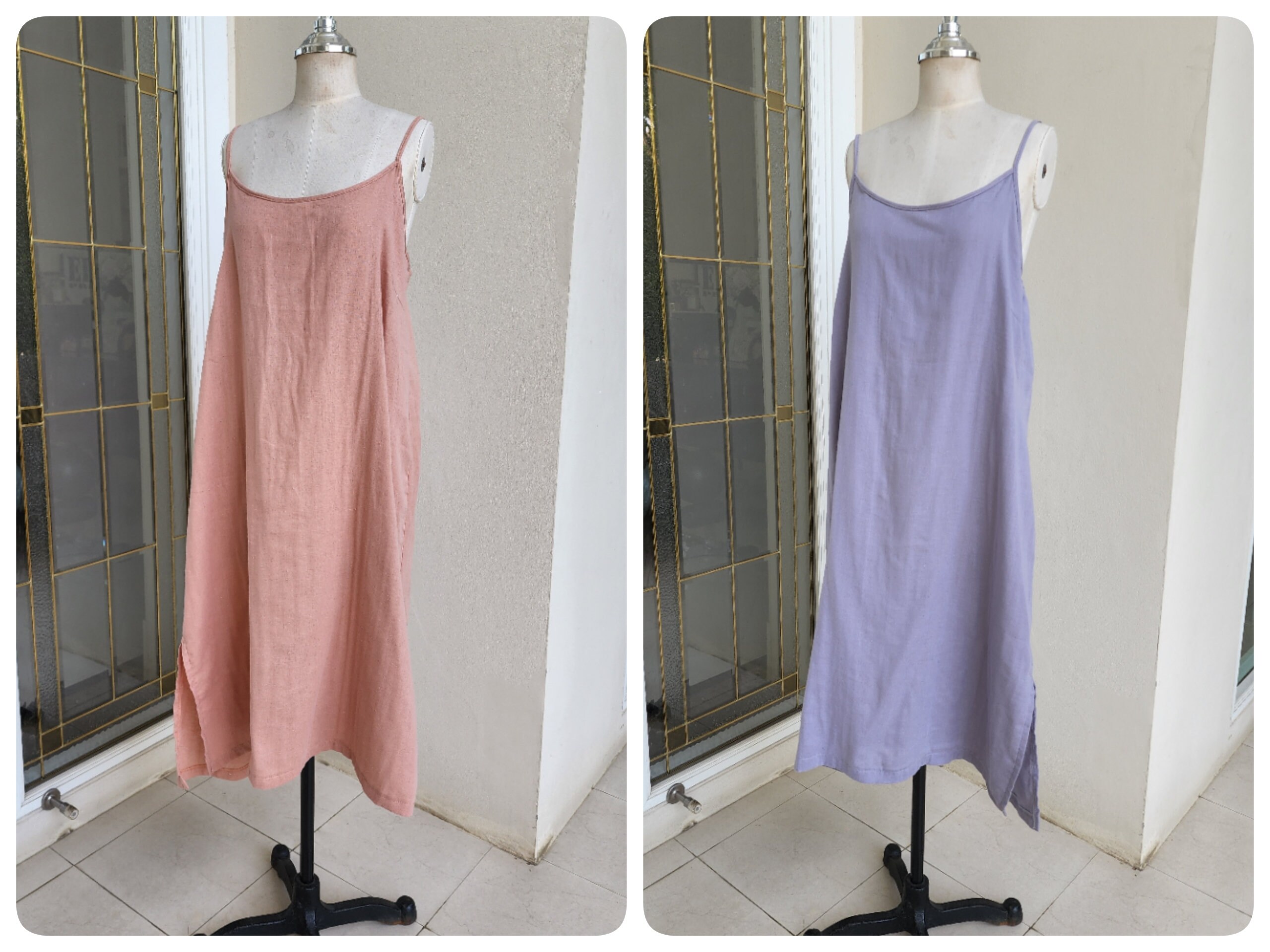 Double Cotton Gauze Slip Dress Midi Cotton Slip Dress With Etsy
