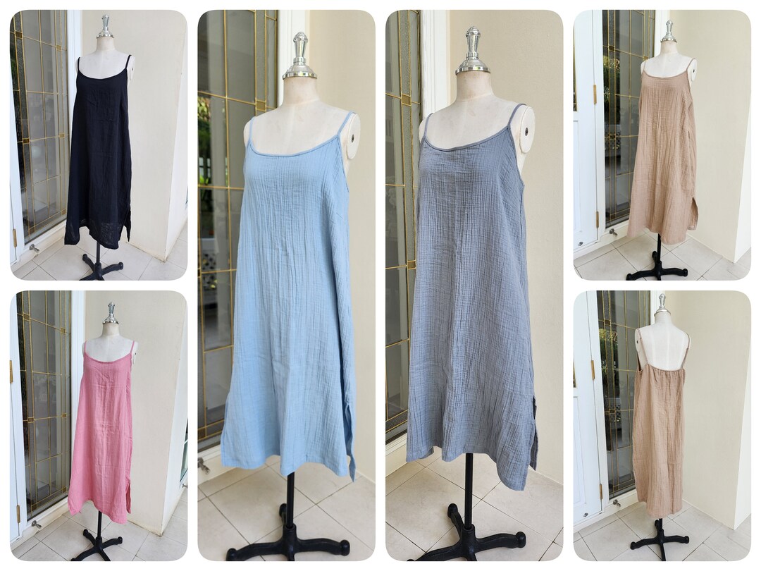 Double Cotton Gauze Slip Dress Midi Cotton Slip Dress With Etsy