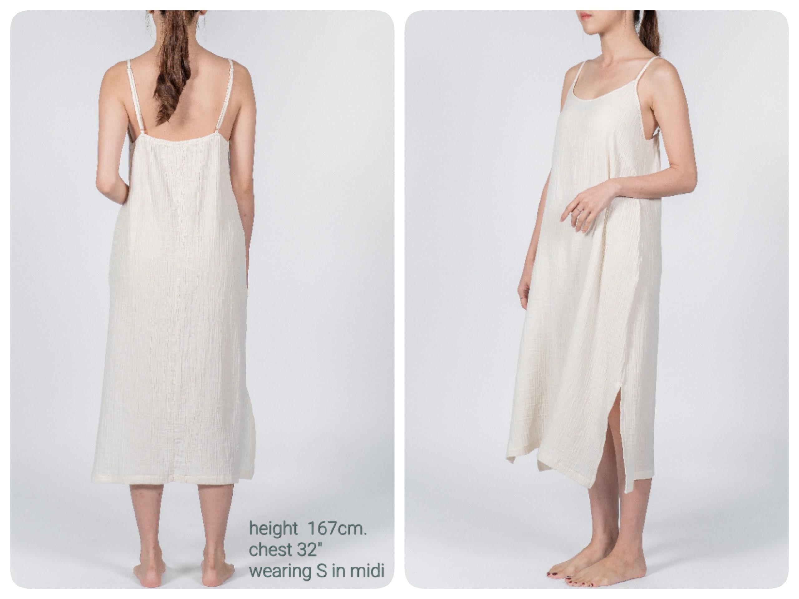 Double Cotton Gauze Slip Dress Midi Cotton Slip Dress With Etsy