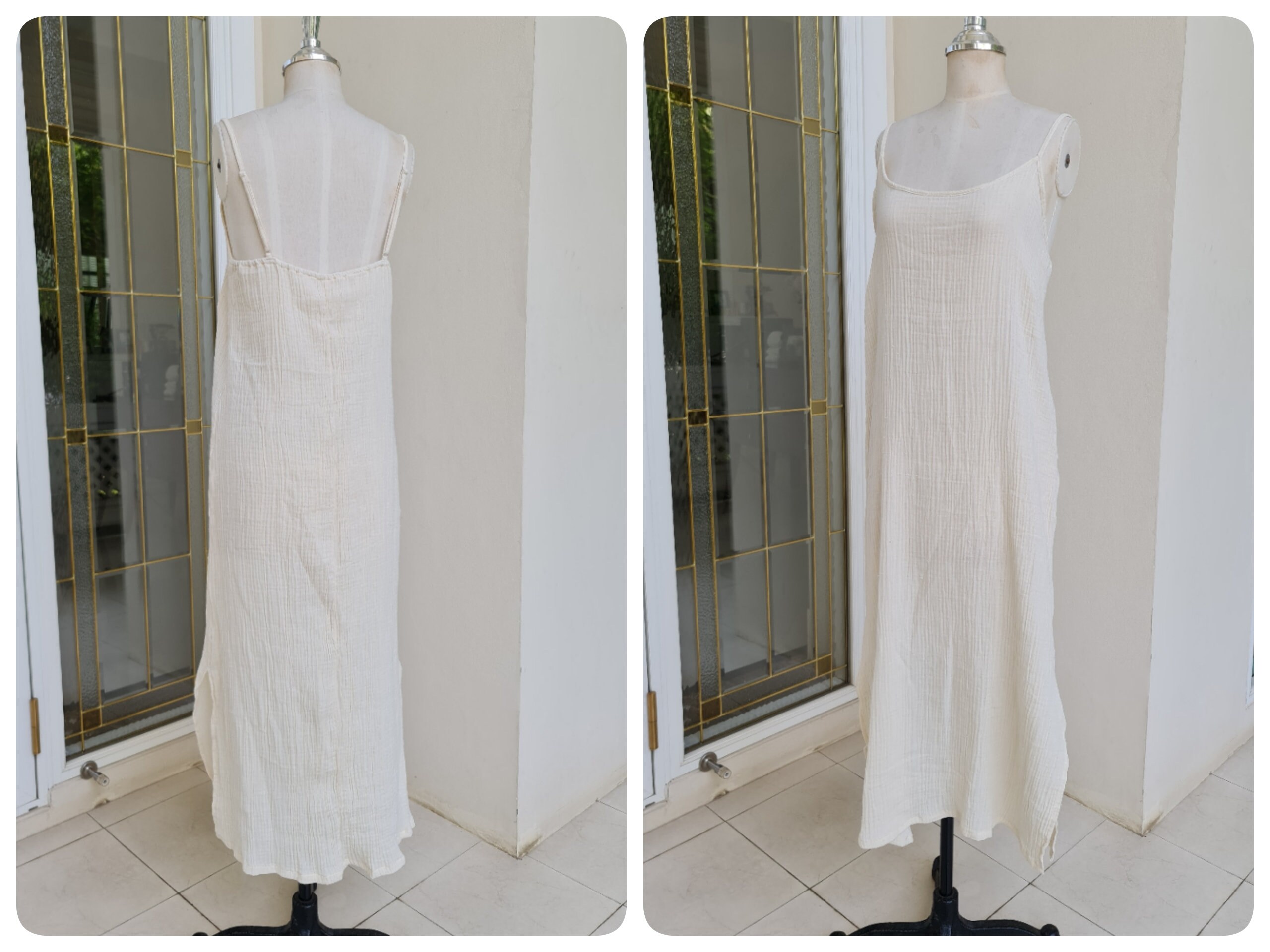 Double Cotton Gauze Slip Dress Cotton Slip Dress With Side Etsy
