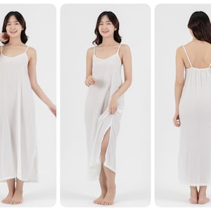 Long Cotton Slip Dress, Maxi Slip dress with Side Split, Long Night Gown in Light Cotton, Petticoat image 2