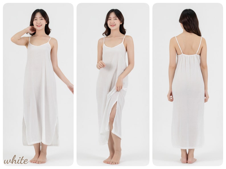 Long Cotton Slip Dress, Maxi Slip dress with Side Split, Long Night Gown in Light Cotton, Petticoat image 2