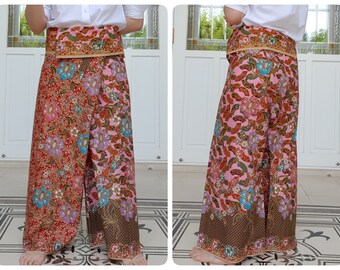 Thai Fisherman Pants in Cotton Batik Printed, Casual Wrap Pants, Beach Pants, Lounge-wear, Night Pants, Yoga Pants, Unisex Pants