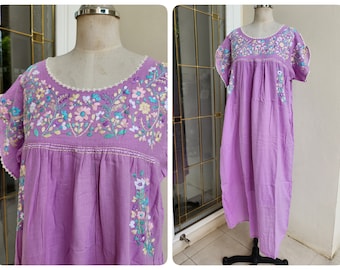 Hand Embroidered and Crochet Trim Mexican Oaxacan Inspired Cotton Sundress, Bohemian Sundress, Beach Wear, Bridesmaid Dress
