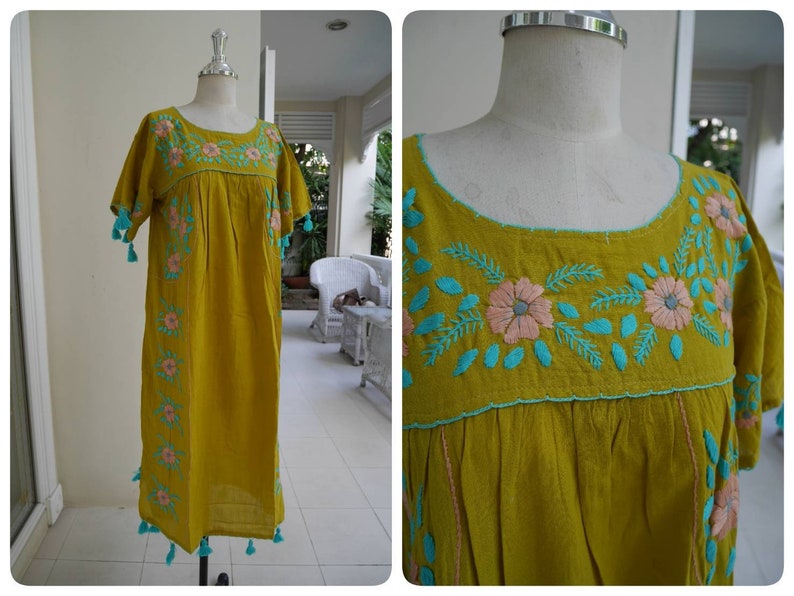 Hand Embroidery Mexican Oaxacan Tunic Vintage Inspired Beach Etsy