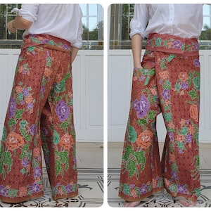 Thai Fisherman Pants in Cotton Batik Printed, Casual Wrap Pants, Beach Pants, Lounge-wear, Night Pants, Yoga Pants, Unisex Pants