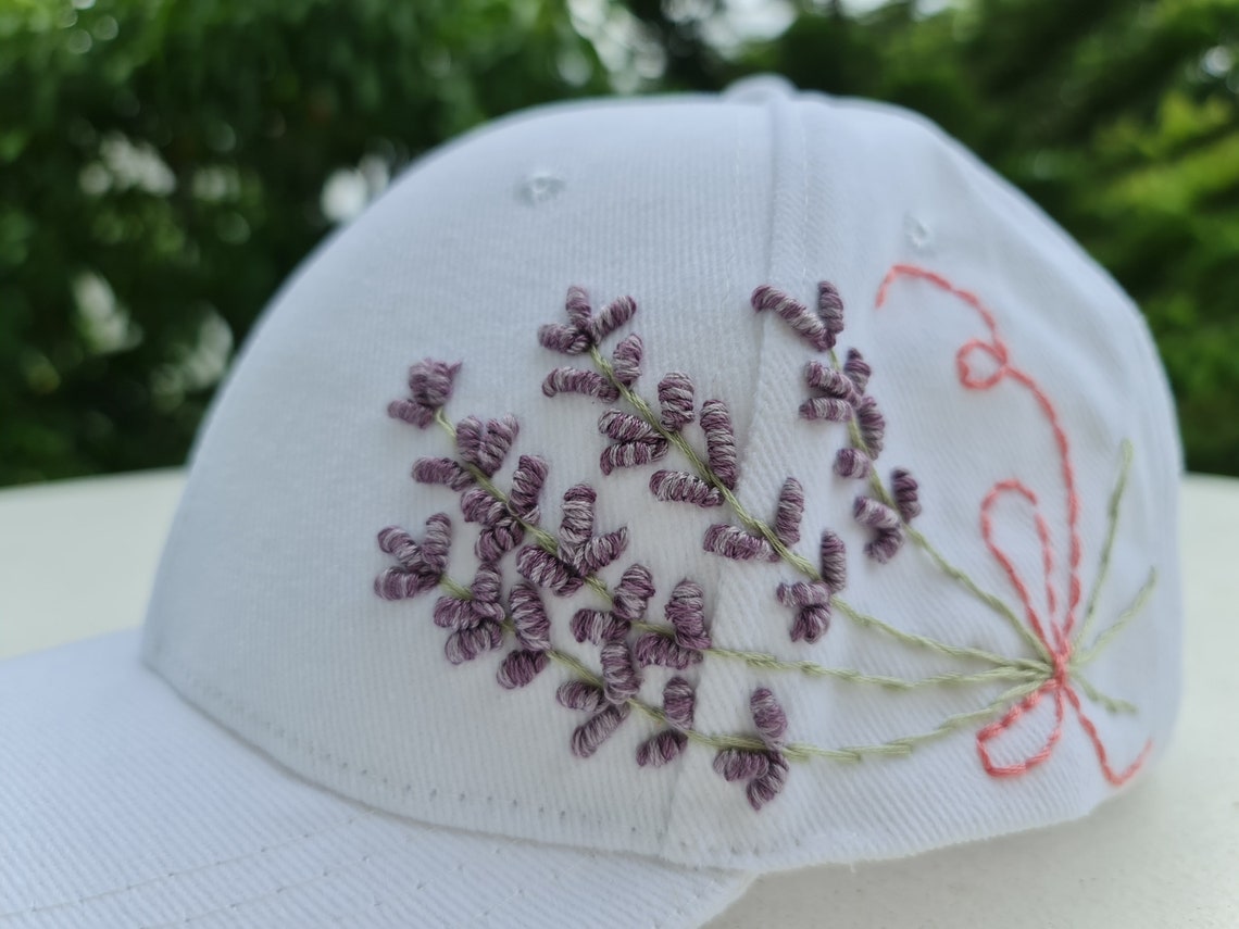Cotton Baseball Cap White Hand Embroidery Hat Floral - Etsy