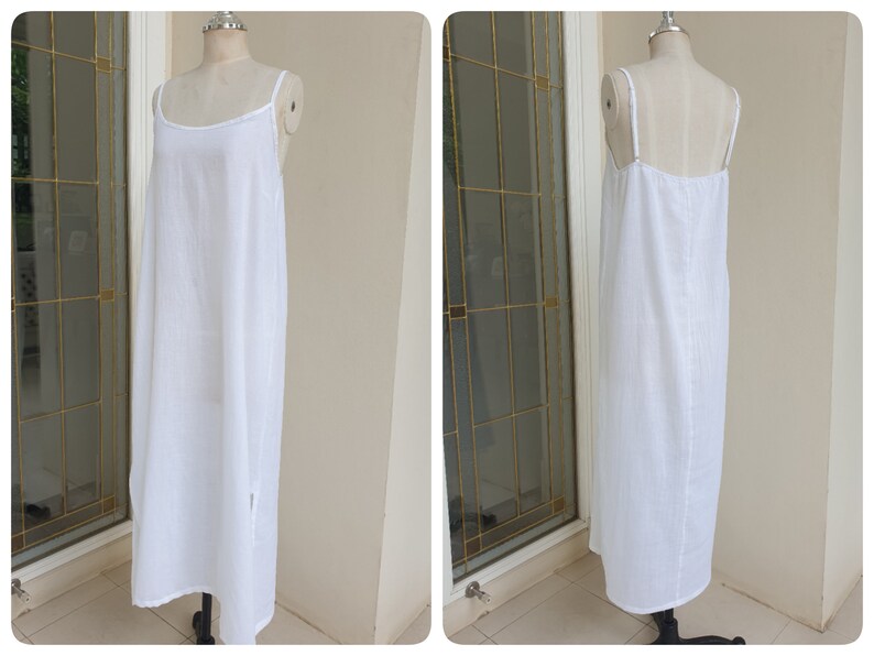 Long Cotton Slip Dress Maxi Slip Dress With Side Split Long Etsy