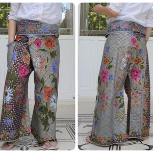 Thai Fisherman Pants in Cotton Batik Printed, Casual Wrap Pants, Beach Pants, Lounge-wear, Night Pants, Yoga Pants, Unisex Pants
