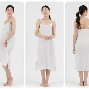 Midi Cotton Slip Dress, Midi Slip dress with Side Split, Midi Night Gown in Light Cotton, Camisole Dress, Petticoat image 2