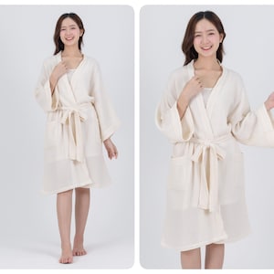 Double Gauze Cotton Kimono Robe, Bath Robe, Night Gown, Loungewear Robe, Spa Robe