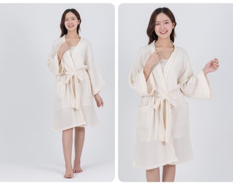 Double Gauze Cotton Kimono Robe, Bath Robe, Night Gown, Loungewear Robe, Spa Robe