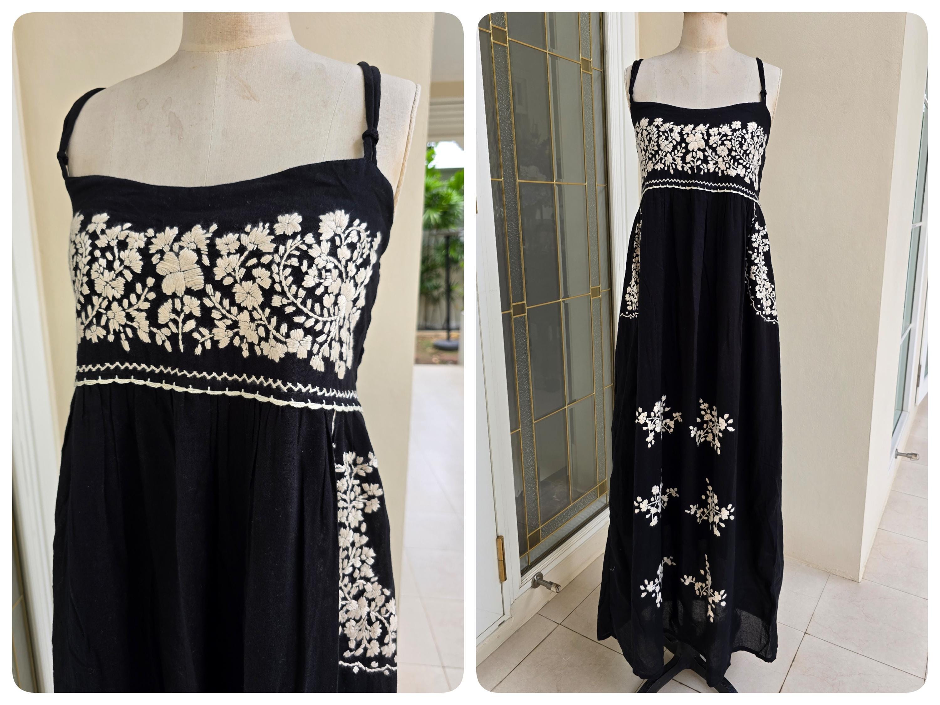 Hand Embroidery Mexican Inspired Maxi Dress, Cotton Tube Dress, Bohemian Dress, Bridesmaid Beach Dress, Swim Cover Up
